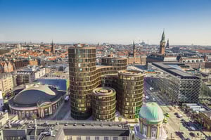 Photo of the exterior of the Axel Towers building in Copenhagen, owned by ATP Ejendomme.