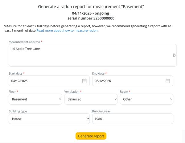 radon report form