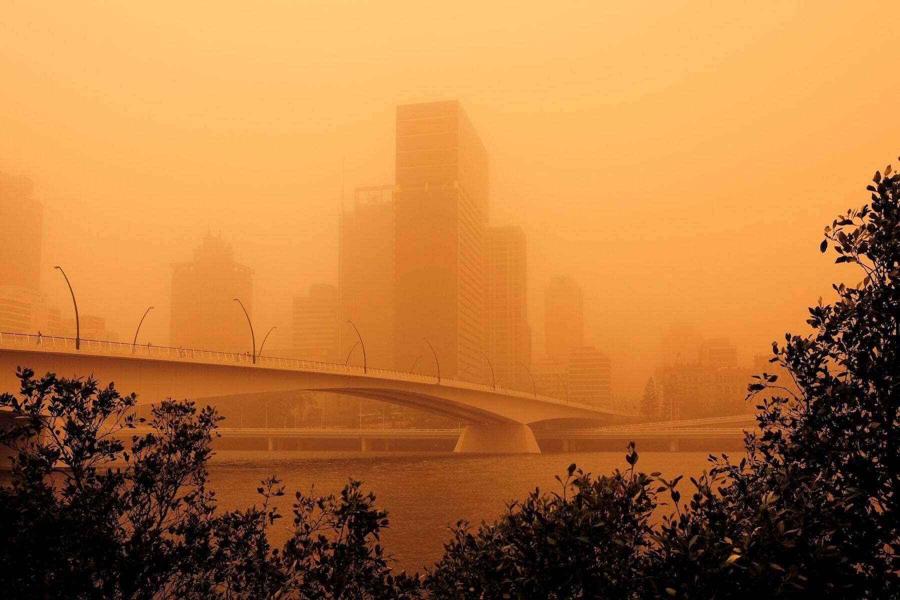 City skyline showing wildfire smoke pollution
