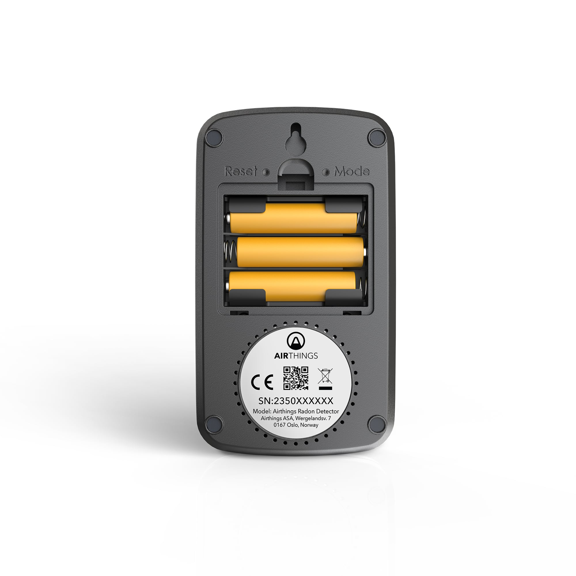 Corentium Home Limited Black Edition with 3 AAA batteries, powering up to 2 years of cable-free radon monitoring