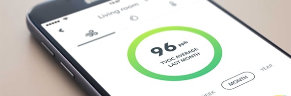 Phone showing 96ppb as the reading for the TVOC average last month