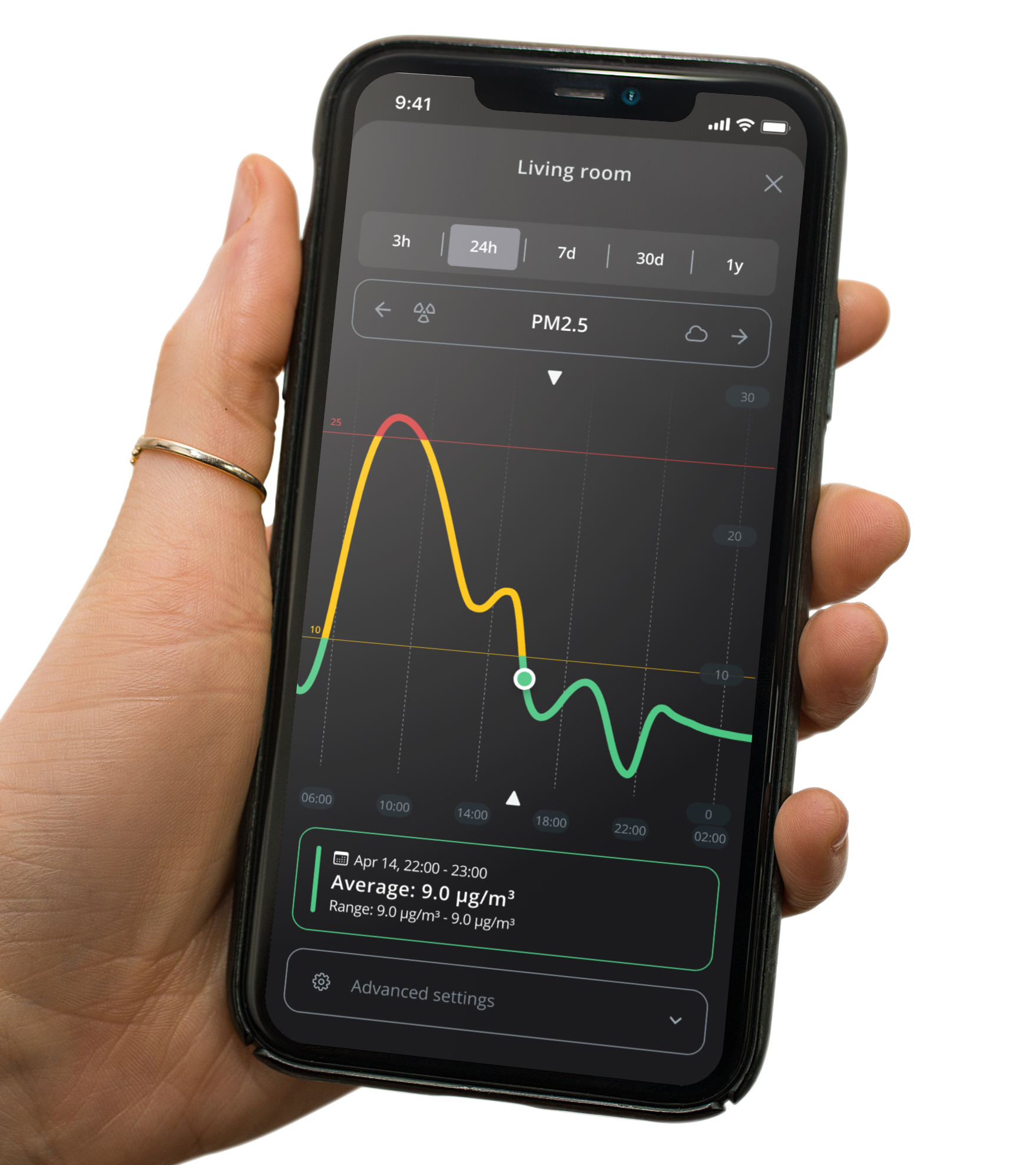 Airthings app dashboard showing dual-room indoor air quality data from two View Plus monitors