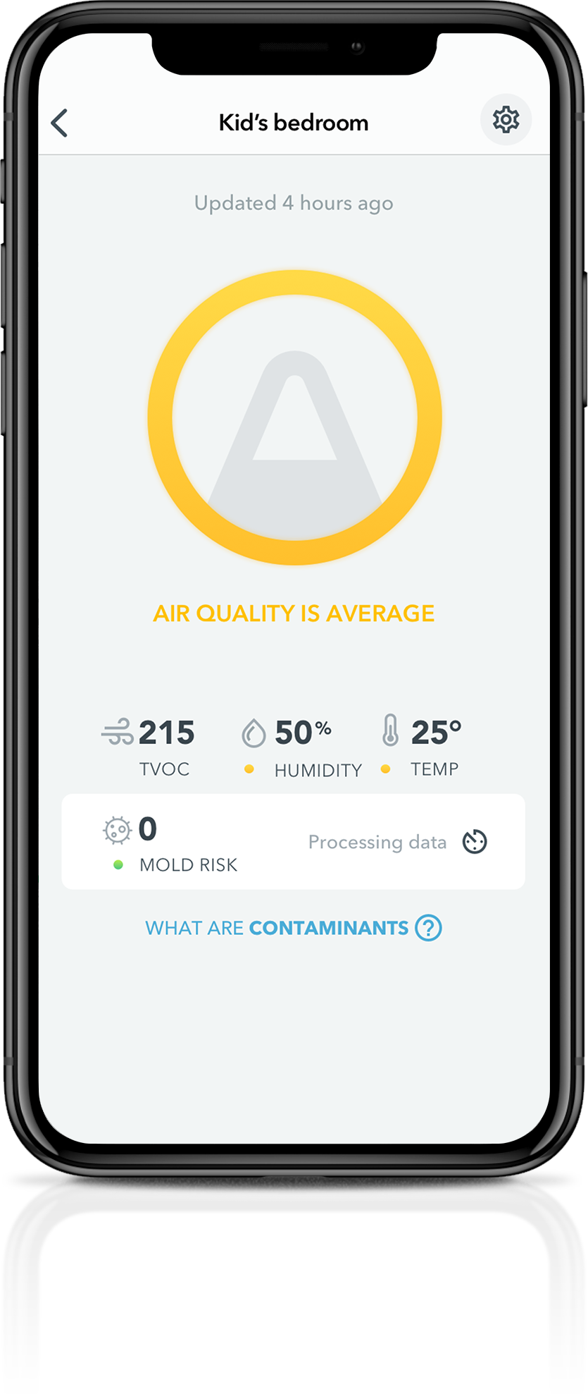 Airthings-Wave-App-iPhone-X-Mini-Mould-Risk-Processing-data