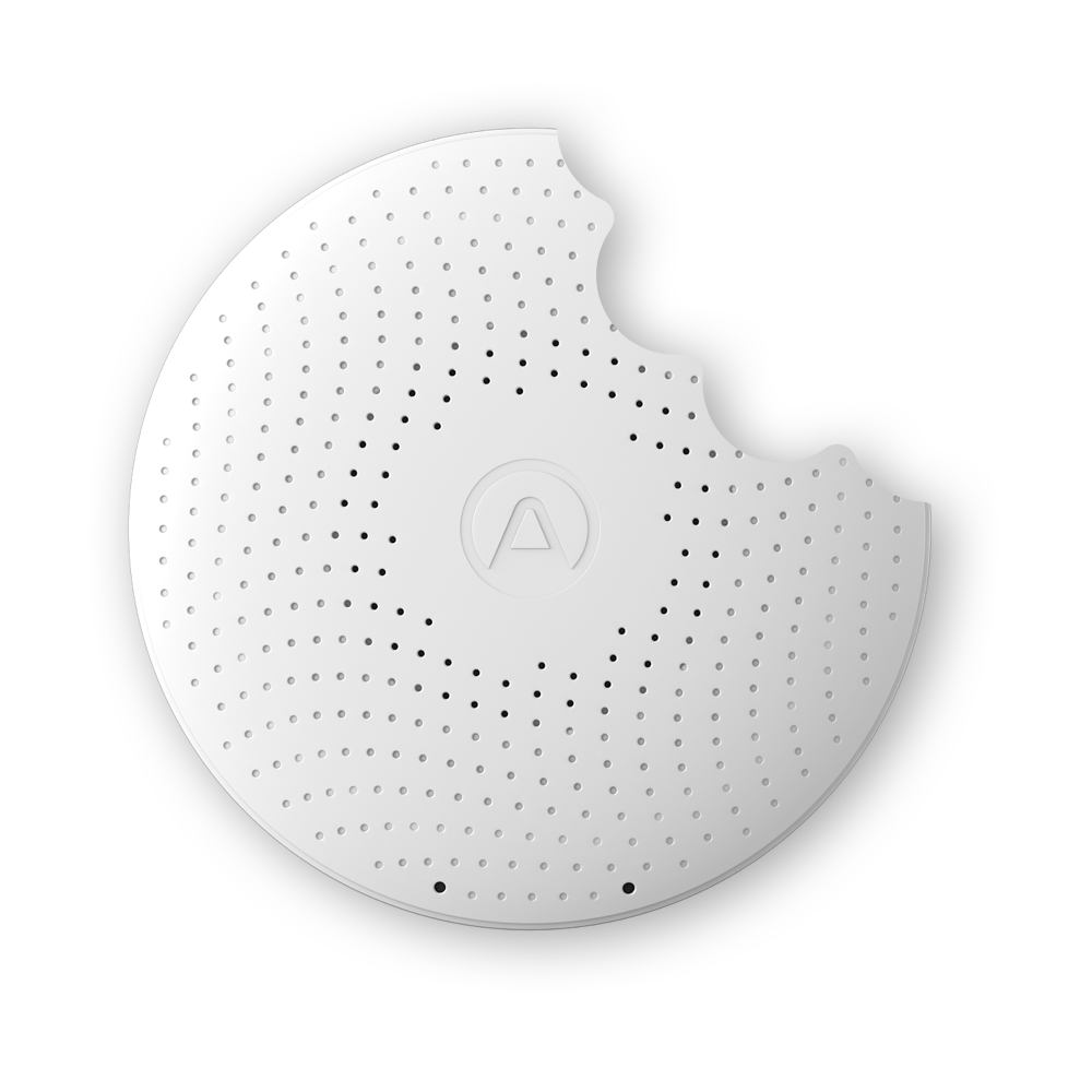 Airthings Wave that looks like someone has taken a bite of it