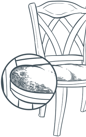 chair with zoom in on mould illustration