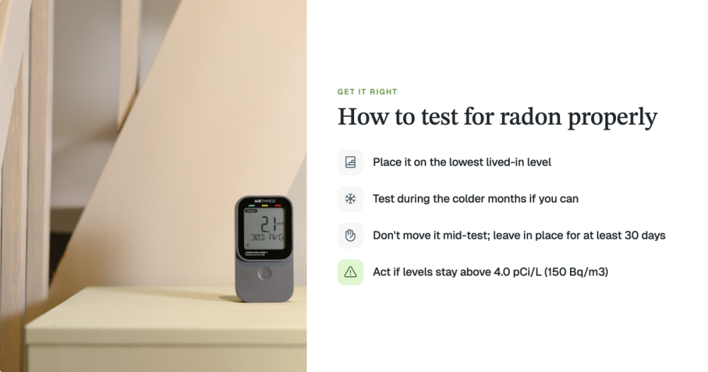 Image of Corentium Home 2 and a checklist of how to properly check for radon