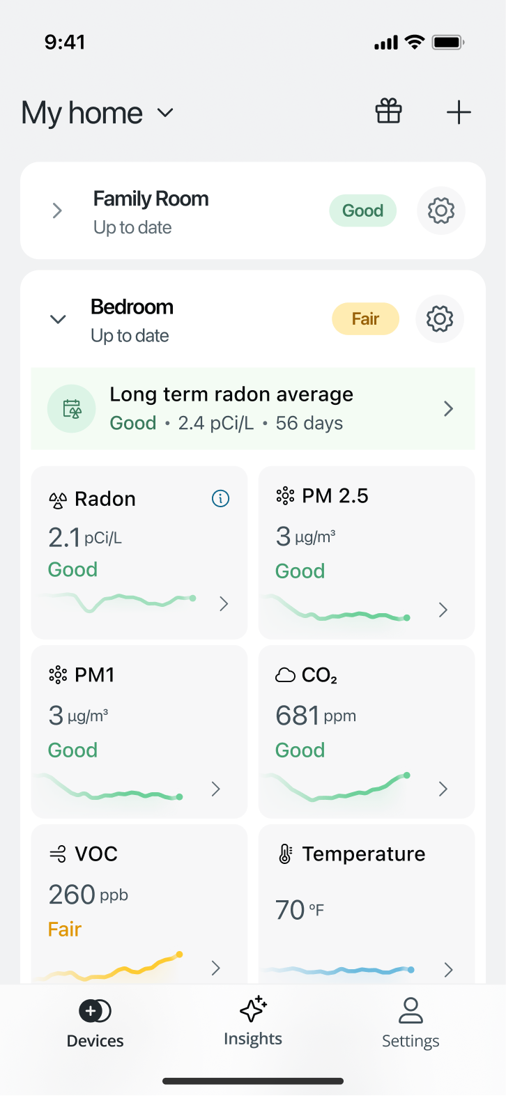 Indoor air quality tracking app preview